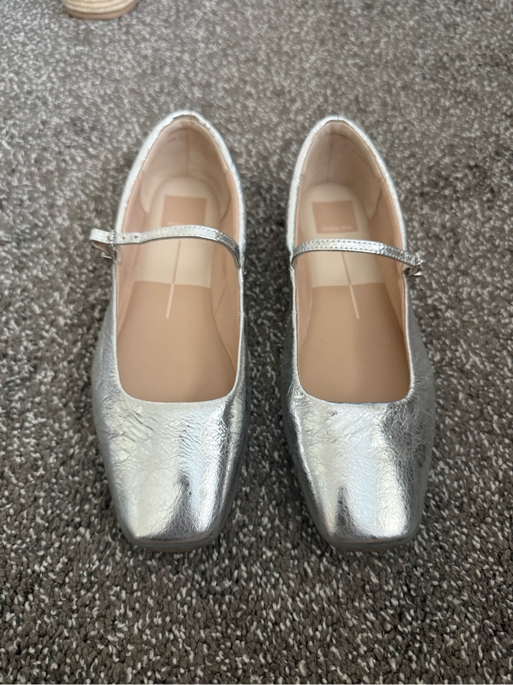 Dolce Vita Metallic Silver Mary Jane Flats for Women - Square Toe Ballet Shoes
